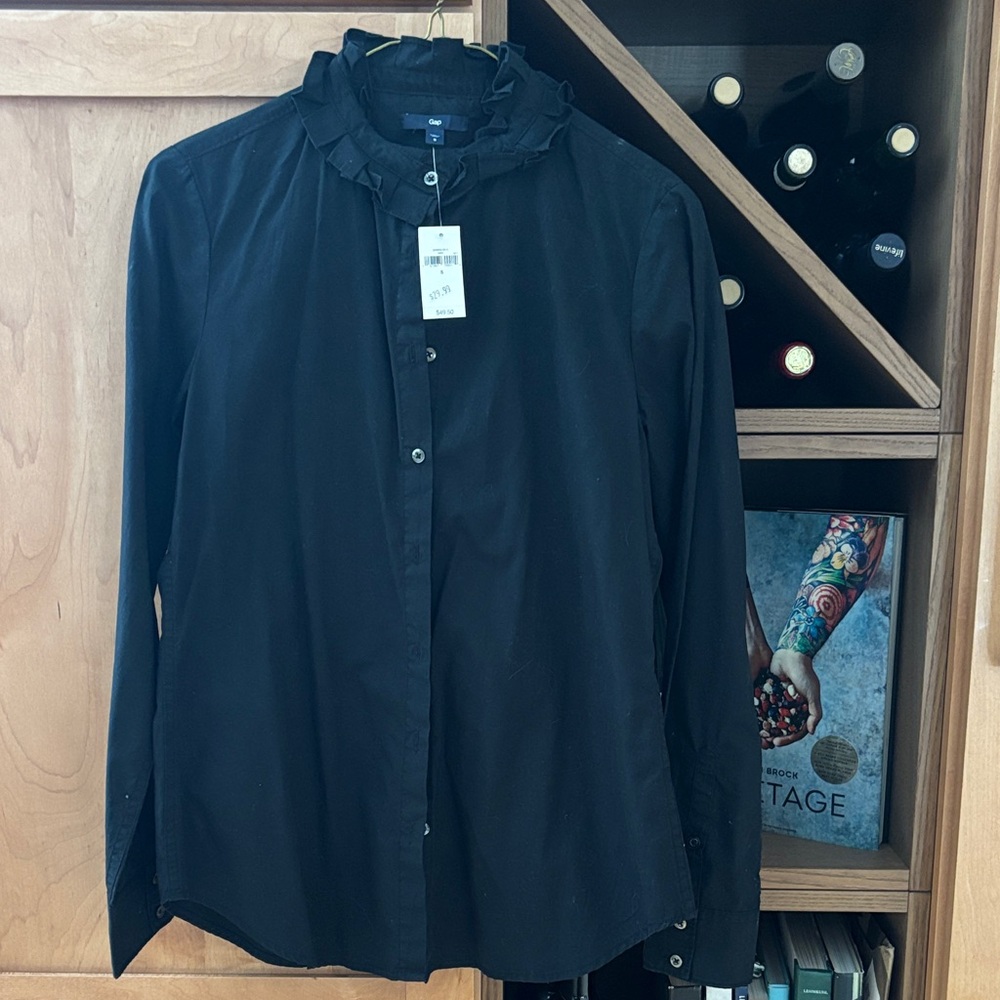 GAP Black Ruffled Collar Blouse